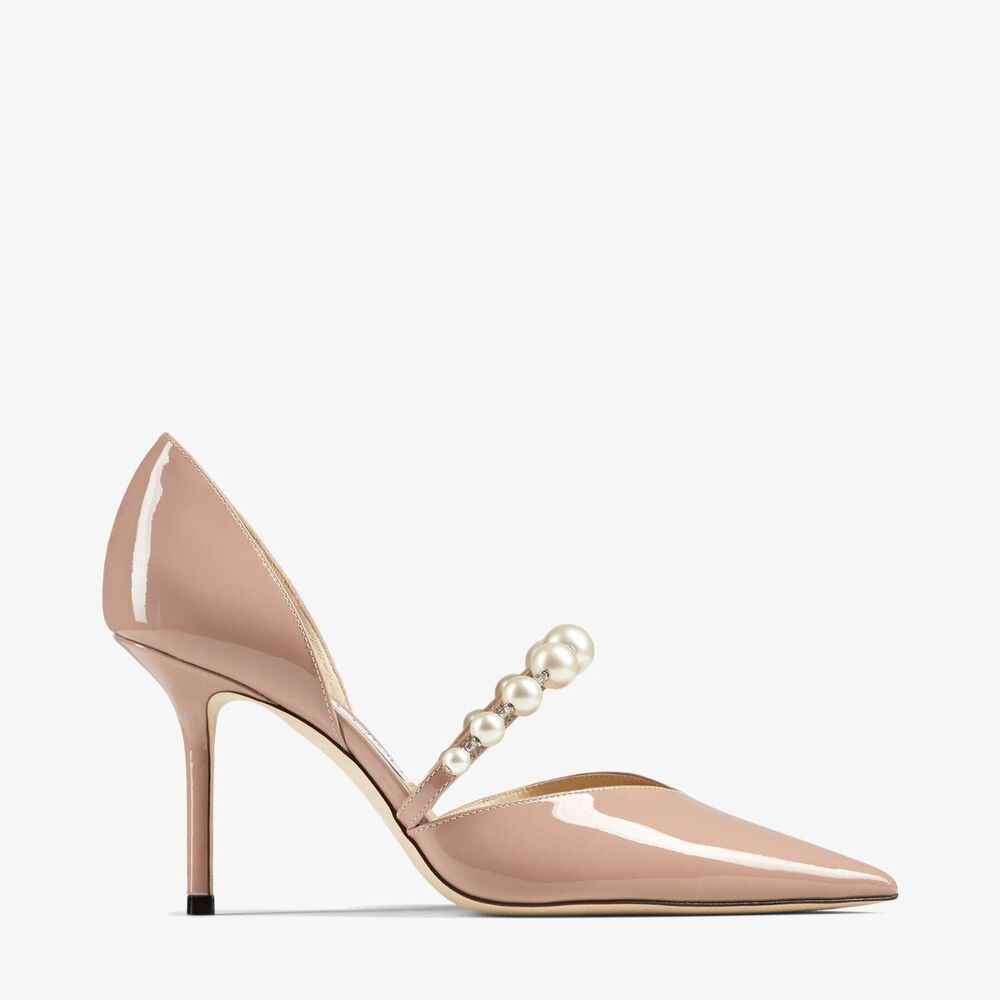 Jimmy Choo Aurelie 85 Pearl Nude Patent Leather Pumps Women 37